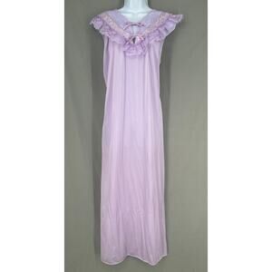 Vintage Slip Dress Womens Large Purple Lace Maxi Sheer Floral Ruffle Stretch